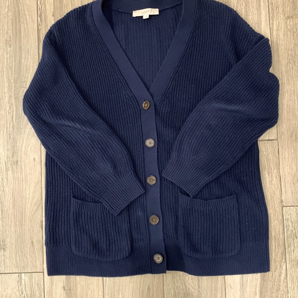 Loft Navy Cardigan Large with front pockets